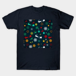 Christmas Santa and Reindeer Pattern T-Shirt